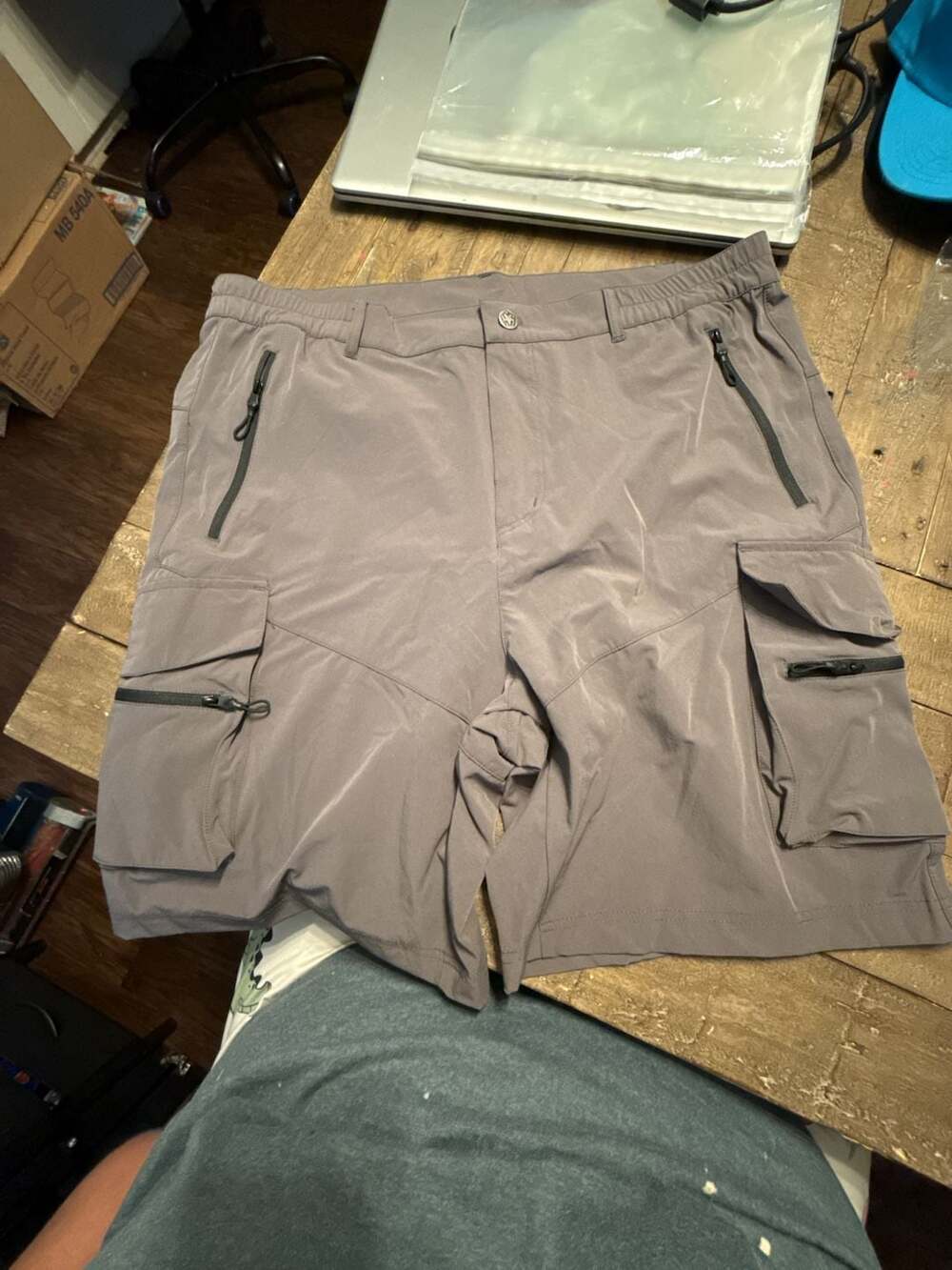 PAUSEL FASHION Cargo Shorts Size L Grey Zip Pockets Technical Hiking